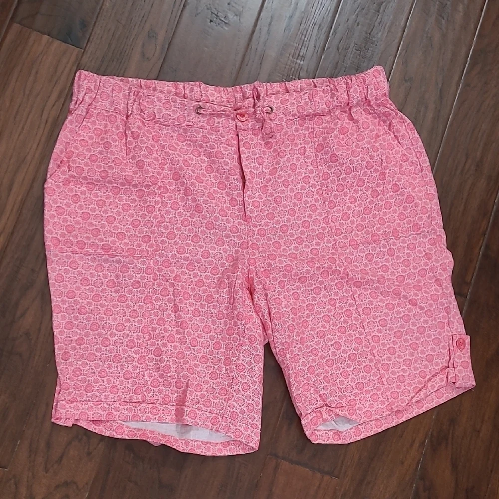 Woman Within Pink with White Pattern Linen Blend Shorts size 24W